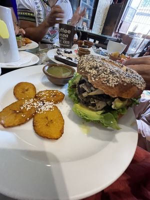 Hongos bagel sandwich at Samsara in Antigua