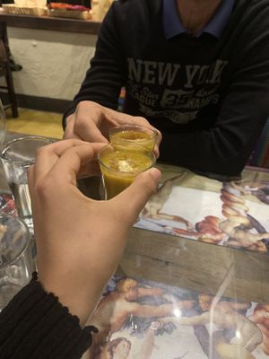 Free soup shots, delicious! at Samsara in Antigua