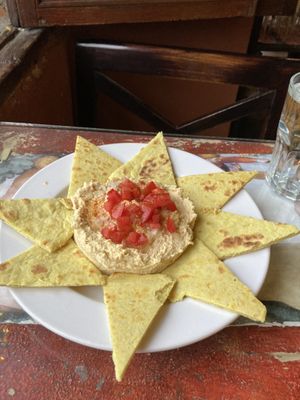 Hummus with pita bread  at Samsara in Antigua