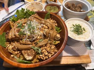 Peanut and tempeh bowl. Plus some of the appetizer platter.  at Samsara in Antigua