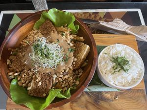 Tempeh with peanuts   at Samsara in Antigua
