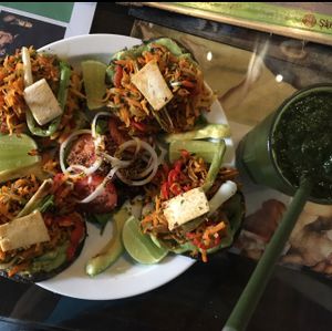 tofu tacos and the green beast smoothie at Samsara in Antigua