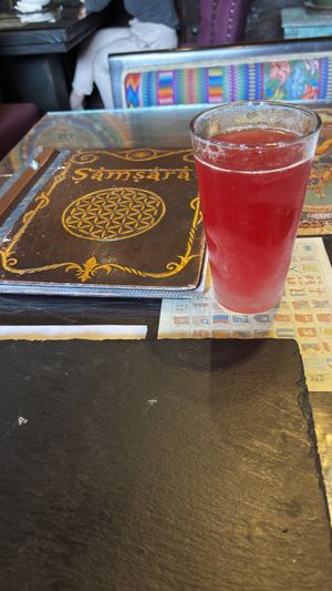 Blueberry kombucha  at Samsara in Antigua