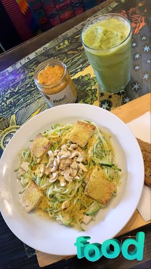 This was hands down DELICIOUS!! Zucchini noodles with a vegan cheesy sauce!  at Samsara in Antigua