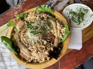 Peanut bowl! Yum!! With tempeh! at Samsara in Antigua