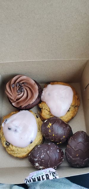 Chocolate cupcake, blueberry cream cheese scores, cream eggs at Bunner's Bake Shop - Kensington in Toronto