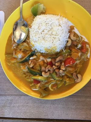 Mild yellow thai curry, very nice! at The Vegan Eagle in Hamburg