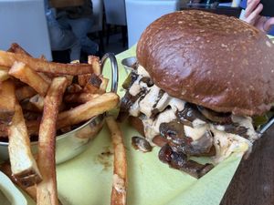 BBQ pull pork with fries  at Fungi Foods in Oakland