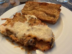 Lasagna & garlic bread   at Fungi Foods in Oakland