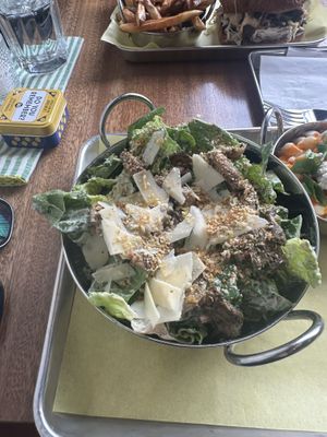 Caesar salad with the fries  at Fungi Foods in Oakland