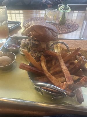 So good we got the combo with the cornbread and sweet tea and loved it so much  at Fungi Foods in Oakland