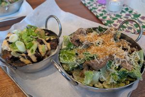 BBQ Cajun Mac and Caesar salad at Fungi Foods in Oakland