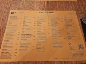 Menu at OFF - Petiscos tradicionais portugueses in Aveiro
