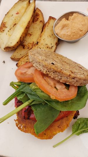 Beet burger at Trilogy Sanctuary in La Jolla