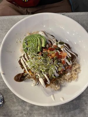 Vegan enchiladas (was a bit spicy)  at Trilogy Sanctuary in La Jolla