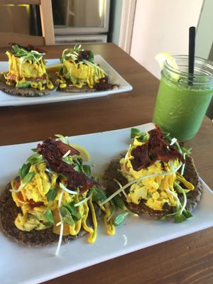 Eggz Benedict with Nature smoothie at Trilogy Sanctuary in La Jolla