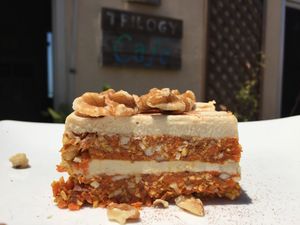 Raw carrot cake at Trilogy Sanctuary in La Jolla