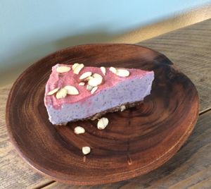 blueberry raw vegan cheesecake! at Trilogy Sanctuary in La Jolla