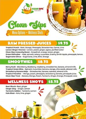 Menu at Clean Sips Juice Bar in Philadelphia