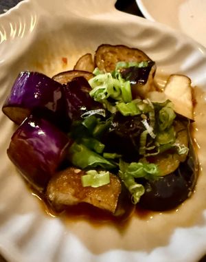 Fried Eggplant in Soy Garlic Sauce at Shoya Izakaya  in Doraville