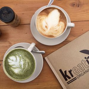 Green (Matcha) Latte & Cafe Latte at Kreation Organic Kafe in Venice