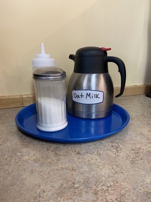 Oat milk option  at Mister Bagel in Brunswick