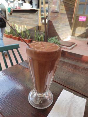Chocolate, banana, almond milk smoothie. Delicious! at Mandarina in Quetzaltenango