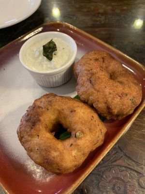 Vada with coconut dip    at Kerala Restaurant in Leeds