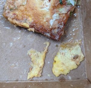 If vegan, be sure to request NO EGG or say EGG ALLERGY so they might keep the tofu separate from eggs on the cooking surface, or just skip the tofu.  Photo: Egg stuck to the tofu! at The Kitchen in Orcas Island