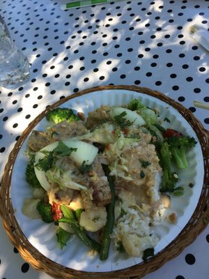 Rice tempeh veggies and peanut lime sauce amazing at The Kitchen in Orcas Island