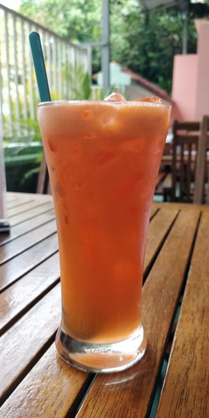 Carrot, apple, & ginger juice at Epic Arts Cafe in Kampot