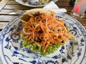 Hummus and olive bagel   at Epic Arts Cafe in Kampot
