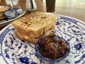 Tomato and onion toastie with chutney   at Epic Arts Cafe in Kampot