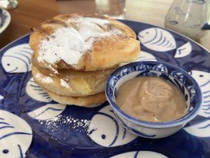 Special vegan pancakes with caramel sauce   at Epic Arts Cafe in Kampot