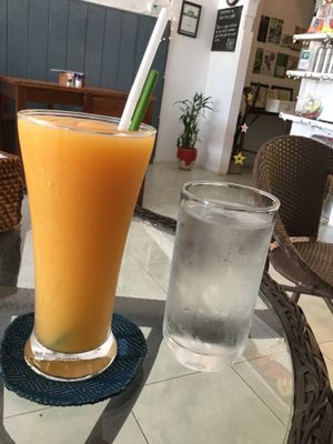 mango smoothie  at Epic Arts Cafe in Kampot