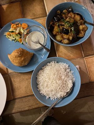 Samosa & aubergine masala at Nirvana Cafe in Luxembourg City