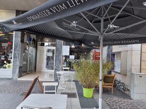 outdoor seating and front at Nirvana Cafe in Luxembourg City