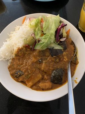 Aubergine masala (was the meal of the day)  at Nirvana Cafe in Luxembourg City