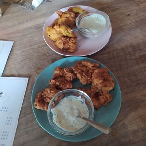 Onion bhajee and pakoras at Nirvana Cafe in Luxembourg City