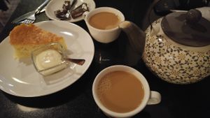 Indian tea with a cake! at Nirvana Cafe in Luxembourg City