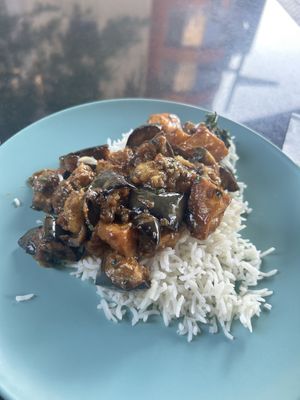 Aubergine masala with rice   at Nirvana Cafe in Luxembourg City