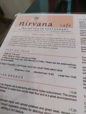 Menu at Nirvana Cafe in Luxembourg City