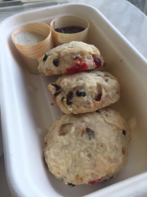 Vegan scones with coconut cream and jam at Lafew Teahouse and Kombucha Bar  in Cairns