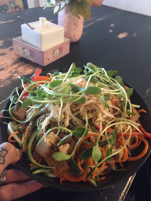 Pad Thai (all raw except for the cooked tofu)  at Lafew Teahouse and Kombucha Bar  in Cairns