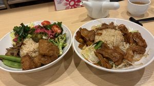 soy meat bbq and soy meat fried bowl   at Vege Kitchen KelaKela in Osaka