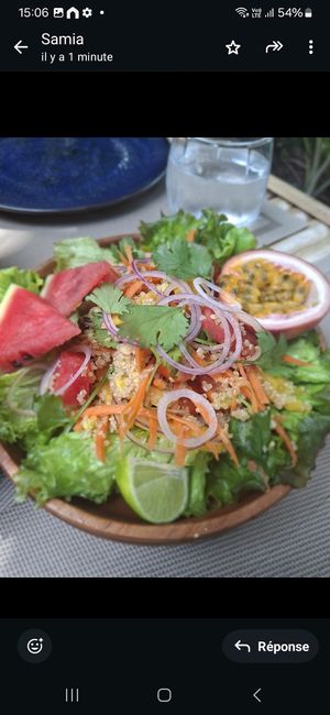 Only live salad, tomato red onion mango avocado radish passion fruit garlic fresh ginger watermelon at Soul Garden in Koh Phangan