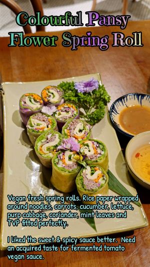 Colourful Pansy spring roll at Bồ Đề Vegetarian - Healthy Veggies Delights in Central Singapore