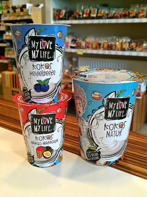 Vegan yoghurts at Norma in Maribor