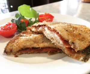Cotolette di melanzane con mopur e risella #vegan #homemade  at La Colubrina in Milan