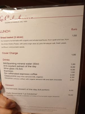 Menu June 2023 at La Colubrina in Milan